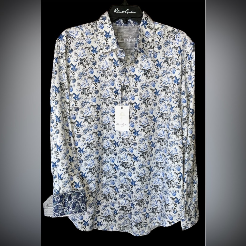 Robert Graham Blue Floral Men's Shirt Large reg fit